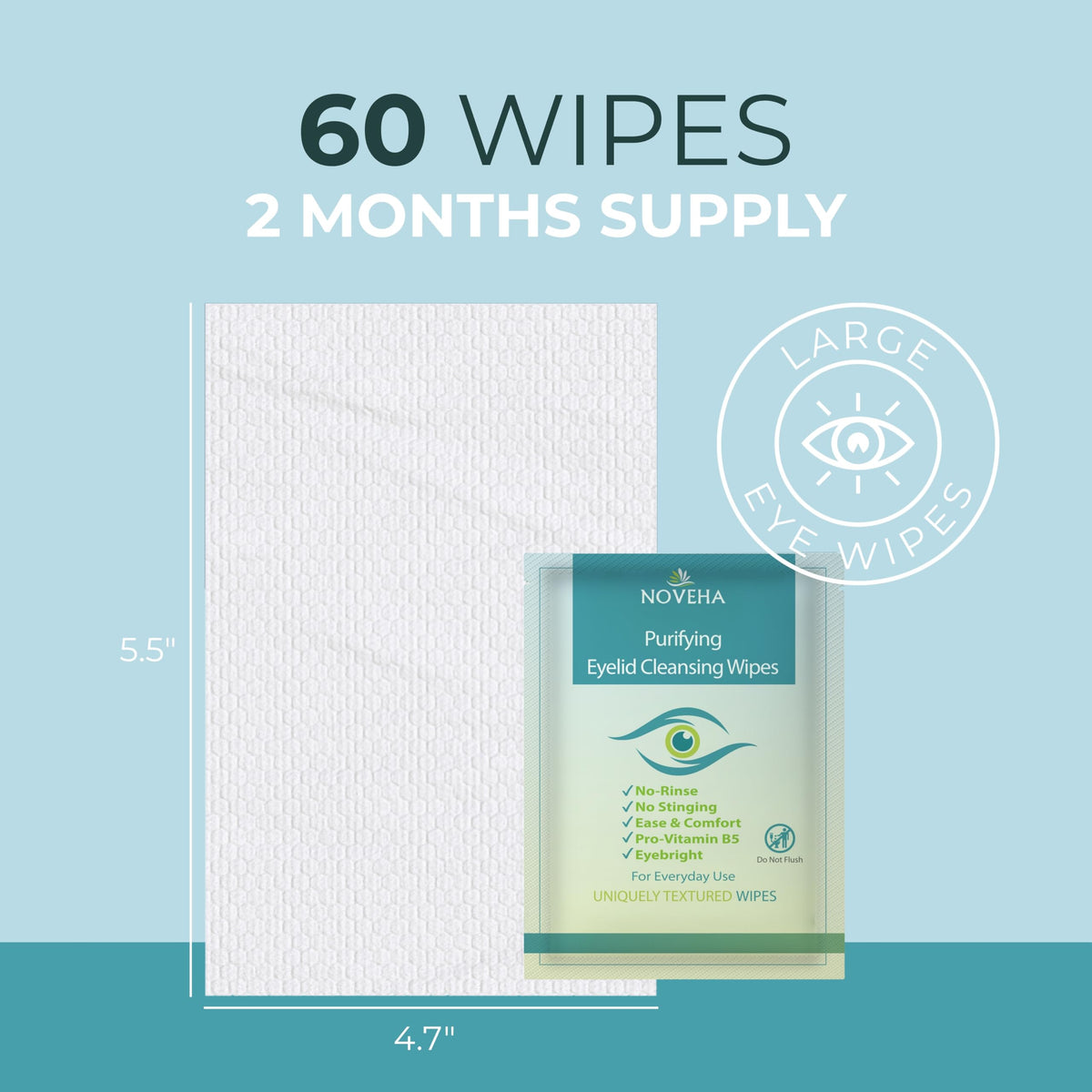 NOVEHA Eyelid & Lash Wipes | For Itchy, Dry Eyes, Styes & Blepharitis | lid and lash Cleansing Wipes, Hypoallergenic & Soothing For Sensitive Eyes, Pack of 60