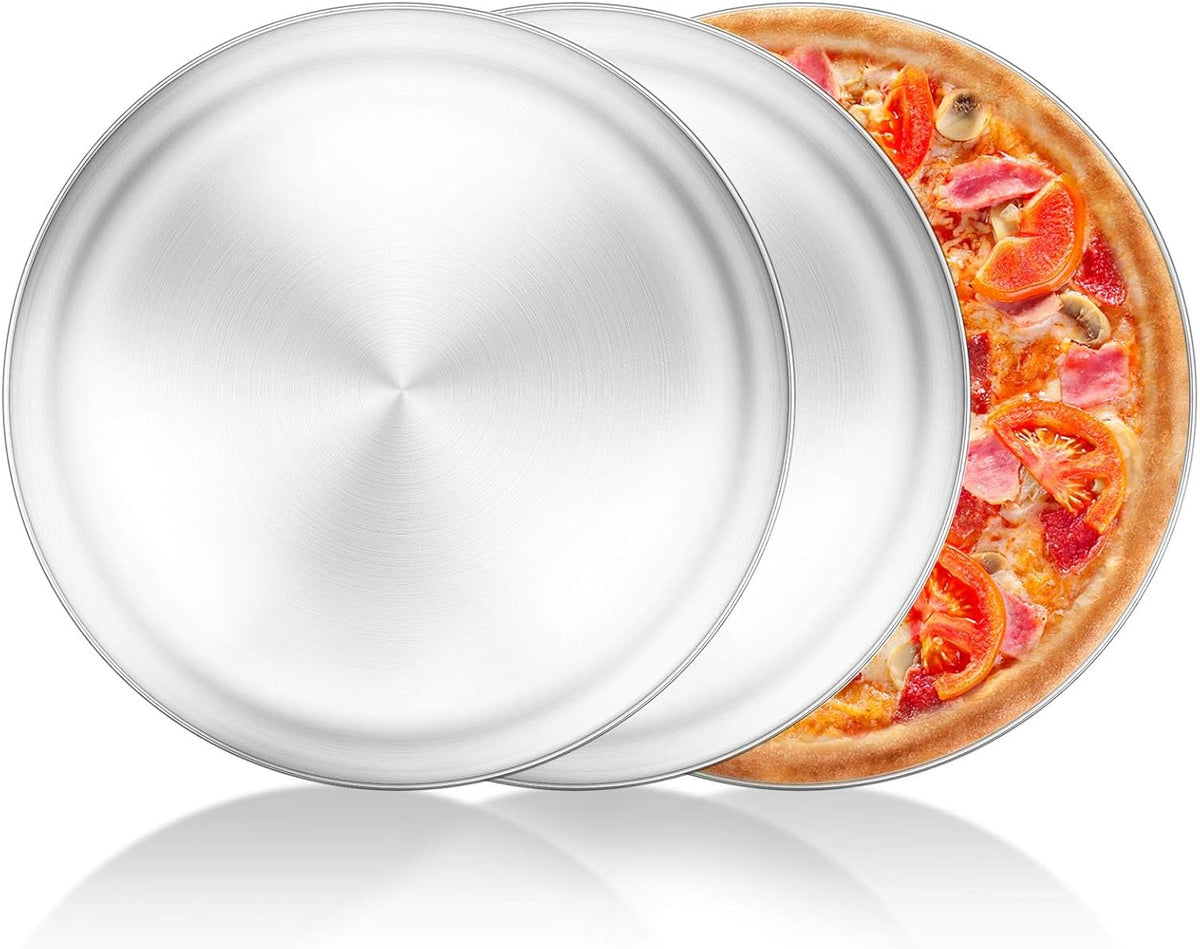 13½ inch Pizza Pan Set, Set of 3, Stainless Steel Pizza Pan Set Large Pizza Oven Pans Tray for Baking Serving, Healthy & Heavy Duty, Dishwasher Safe & Easy Clean