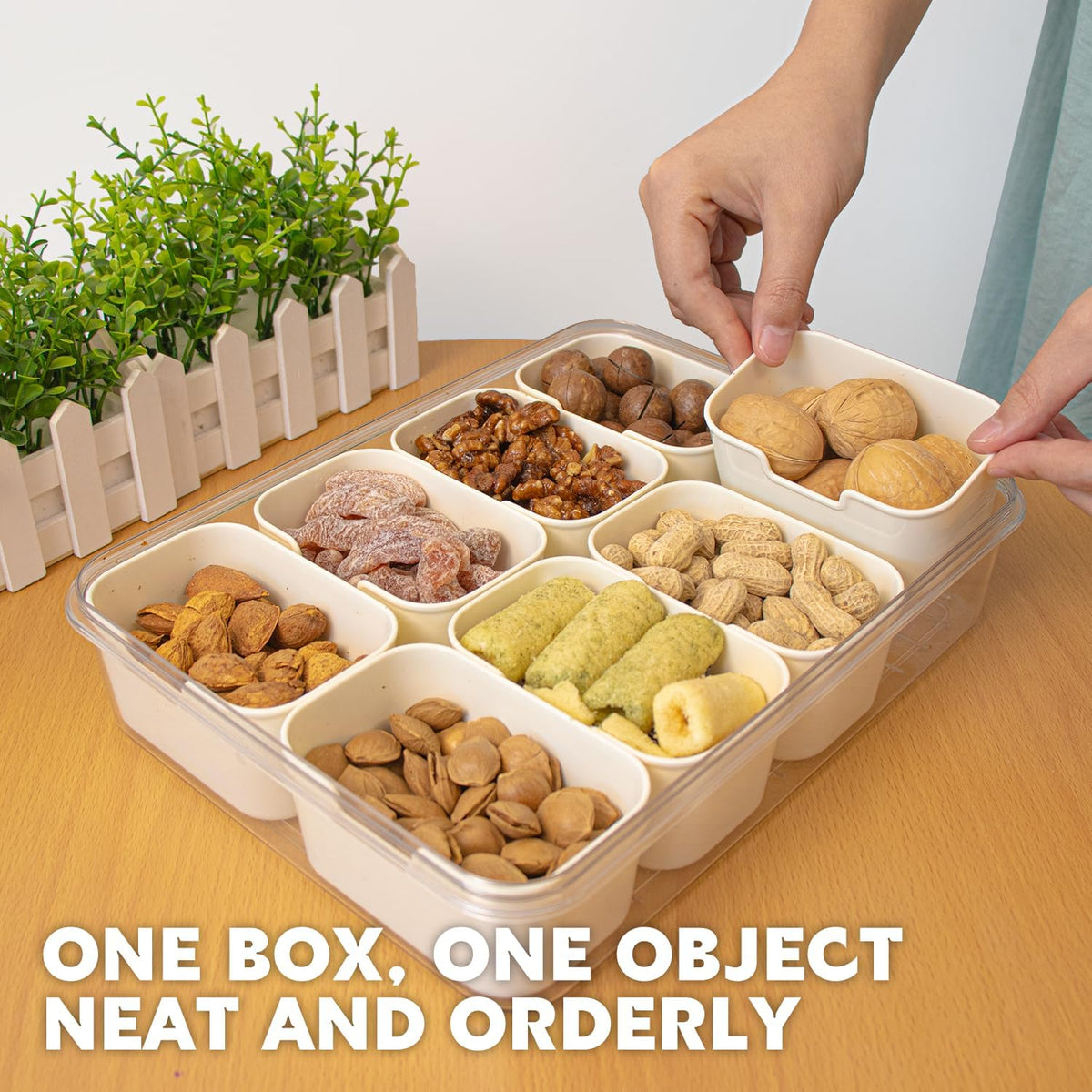 Divided Serving Tray with Lid and Handle,8 Compartments Snacks Box,Snack Fruit Tray,Veggie Tray,Portable Platter for Candy Fruits Nuts Snack Party Entertaining Picnic(2 PCS)