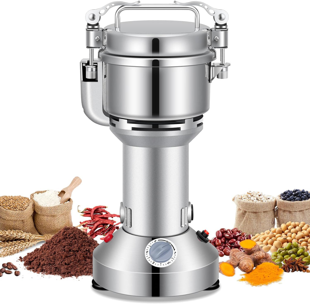 Grain Mill 300g Commercial Spice Grinder Electric 1200W Stainless Steel Pulverizer Dry Grinders for Grinding Wheat, Oats, Corn, Pepper, and Coffee Beans – Grinder for Kitchen.
