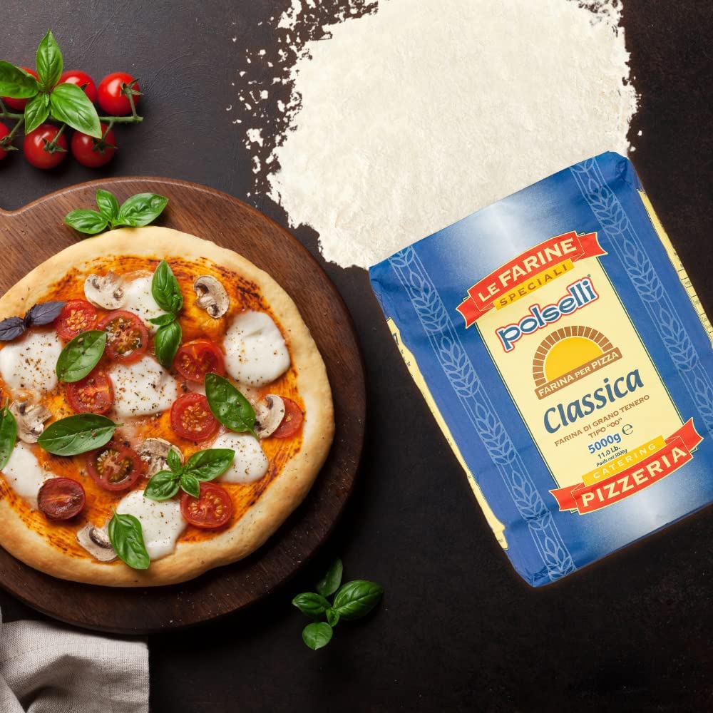 POLSELLI Classica, Tipo "00" Double Zero Flour Extra Fine, 11 lbs (5 kg), Neapolitan Italian Pizza, Bread, Pasta, and more, All Natural, Unbleached, Unbromated, No Additives