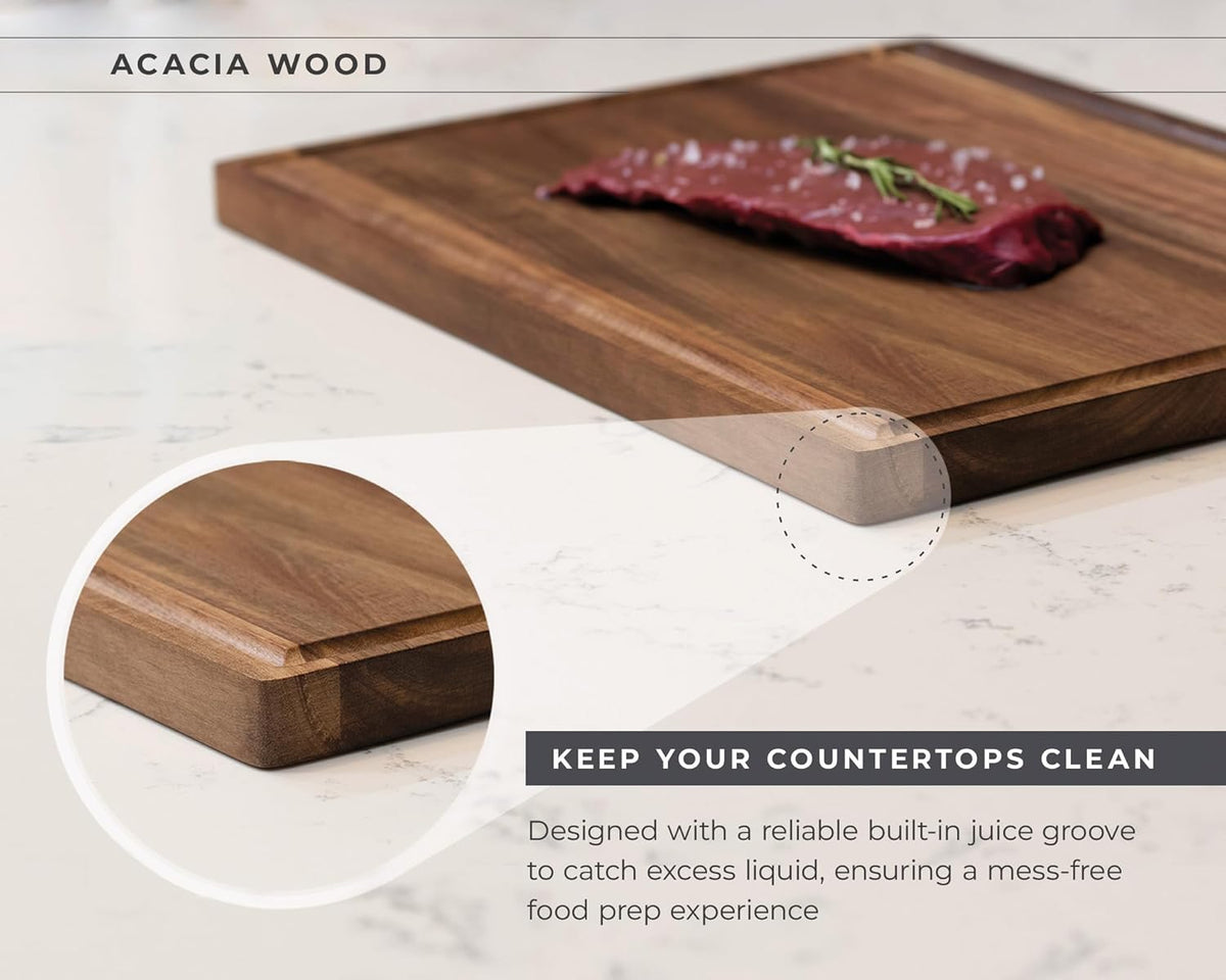 Premium Acacia Wood Cutting Board – XL End Grain Butcher Block – Extra Large Reversible Chopping Board with Juice Groove – For Pizza, Meat, Veggies, Charcuterie – Knife Friendly Kitchen Decor