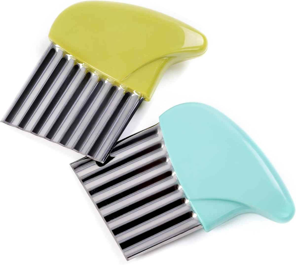 2 Pcs Stainless Steel Crinkle Cutter for Veggies, Wavy Cutter for Potato, Carrot, Chip, Vegetable, Butter, Lettuce (Green and Blue)