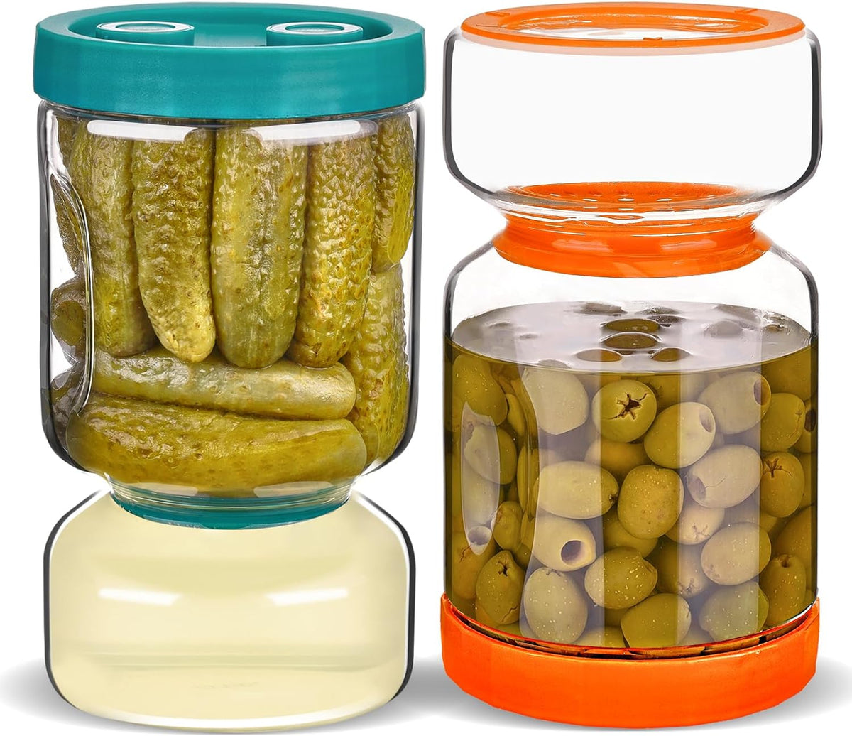 ZENS Pickle Jar with Strainer Flip, 2 Pack 51oz Pickle Container Pickle Juice Separator Hourglass Jar for Olive Keeper, Leakproof Pickle Holder Jars for Pickling Dill Sliced Storage, Gifts for Mom