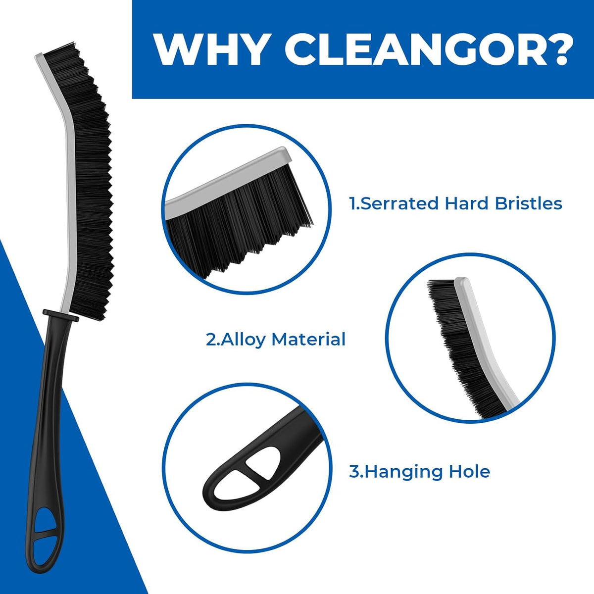 Crevice Cleaning Brushes, Serrated Cleaner Scrub Brush Tool for Hard to Reach Tight Space, Home Essentials, Cleaning Supplies for Shower, Bathroom, Kitchen, Toilet, Window (3, Black)