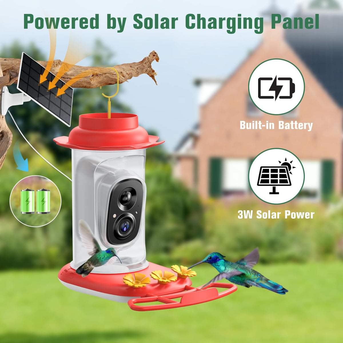 KEEPYOO 2.5K Hummingbird Feeder with Camera Solar Powered, Wireless Smart Bird Feeders for Outdoors, AI Identify Bird Species, Instant Notification, Ant Moat & Bee-Proof, Gift for Birds Lovers (Red)