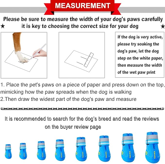 QUMY Dog Shoes for Large Dogs, Medium Dog Boots & Paw Protectors for Winter Snowy Day, Summer Hot Pavement, Waterproof in Rainy Weather, Outdoor Walking, Indoor Hardfloors Anti Slip Sole Blue 4