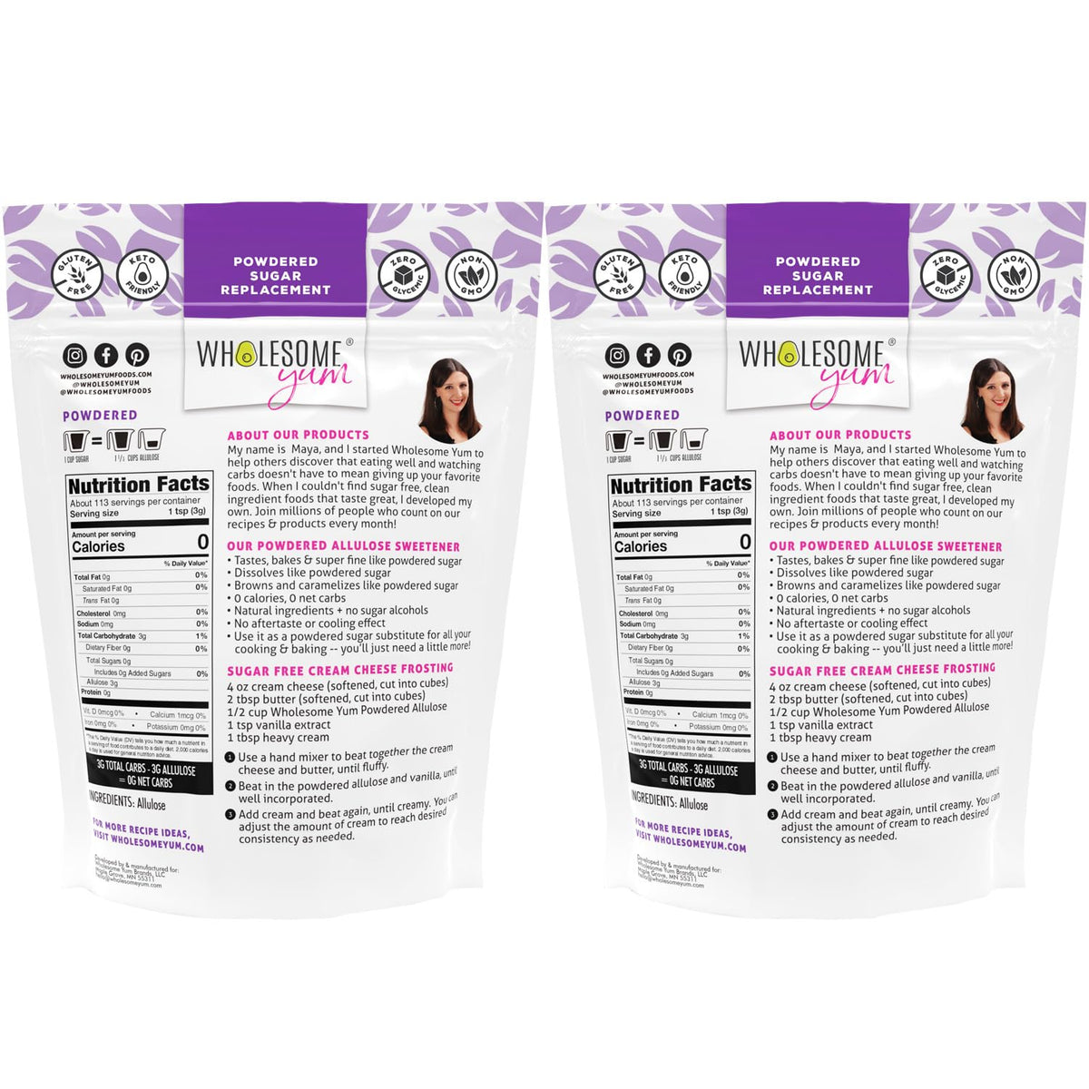 Wholesome Yum Powdered Allulose Sweetener - Natural Keto Powdered Sugar Substitute - Non GMO, Zero Carb, 0 Calorie, Sugar Free, No Aftertaste - Confectioners Sugar Replacement (12 oz, 2 Pack)