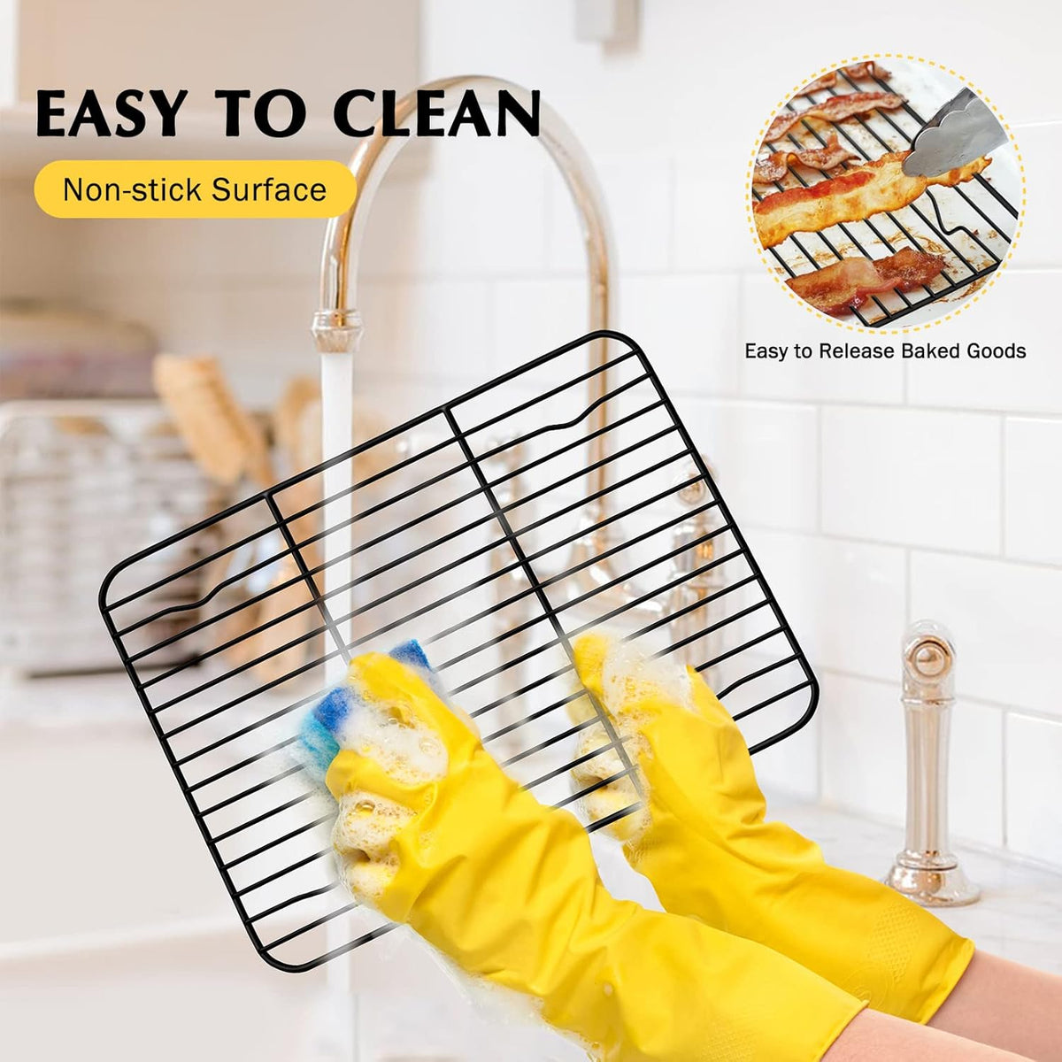 Small Baking Cooling Rack Set of 2, E-far Non-stick Toaster Oven Rack for Cooking Roasting Grilling Broiling Meat Bacon, 9.7” x 7.3” Metal Bakeable Wire Racks for Cookie Cake - Easy to Clean