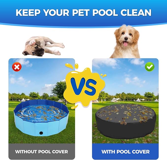 79 inch Dog Pool Cover, Portable Round Collapsible Bathing Tub Kiddie Pool Cover with Oxford Cloth Material and Drawstring Design, Waterproof and Dustproof (Black) - Only Cover…