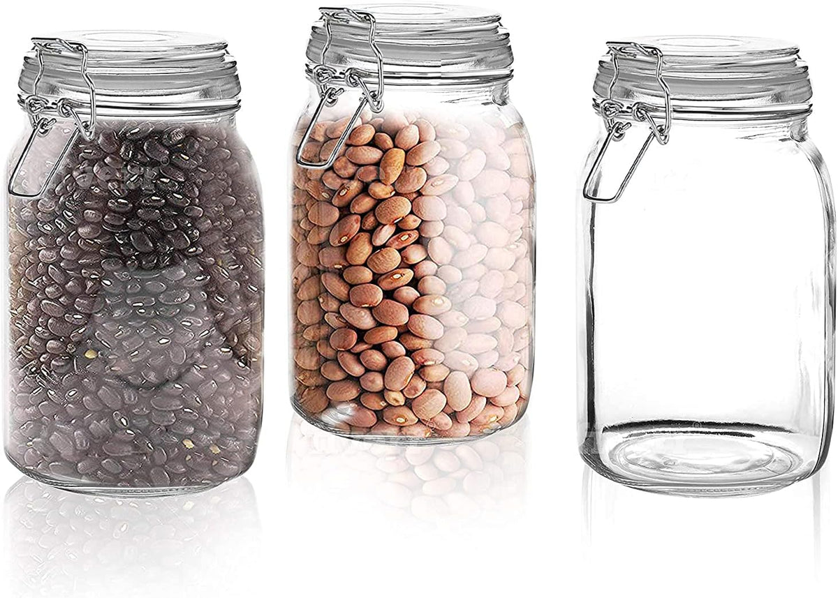 Set of 3 Glass Mason Jar with Airtight Lid 50 Ounces | Glass Storage Container for Food, Flour, Pasta, Coffee, Candy, Dog Treats, Snacks