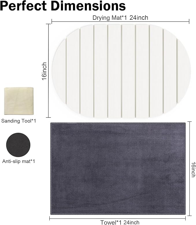 Stone Dish Drying Mat for Kitchen Counter,24"(L)×16"(W) Collapsible Fast-Drying Diatomaceous Earth Mats with Towel Sanding Tool,Versatile Stone Drying Mats for Cups Dishes Bottles