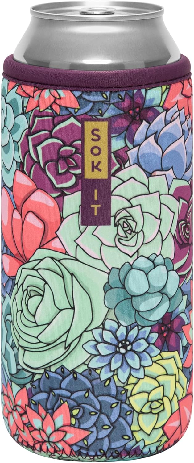 Sok It CanSok Sleeve for Beer & Soda Insulated Neoprene Cover (Succulents, 25oz Can Sleeve)