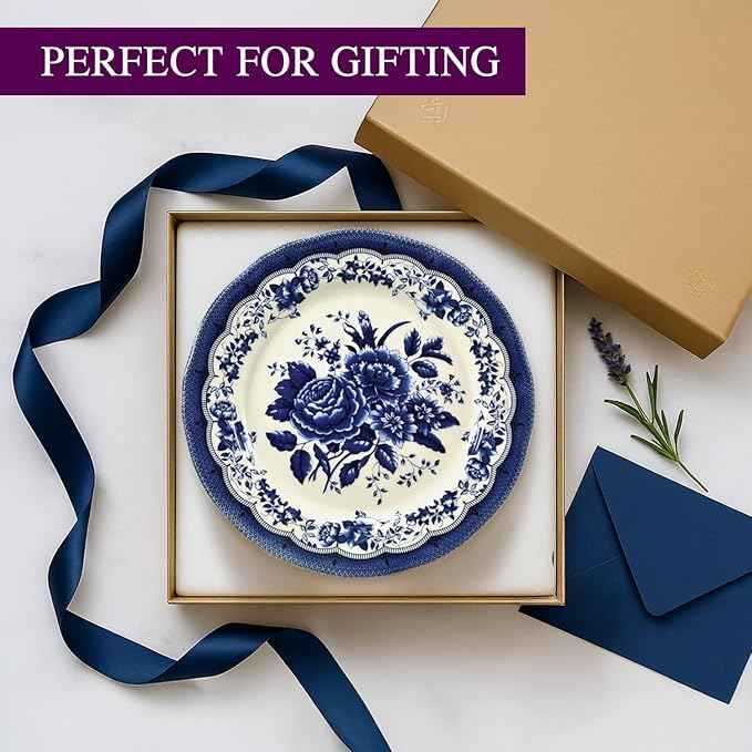 Tudor Royal 12-Piece Porcelain Round Dinnerware Set, Service for 4, Victoria Blue Design, Blue Floral, Plates Bowls Dishes, Glossy, Premium Quality Tableware, Unique Pattern