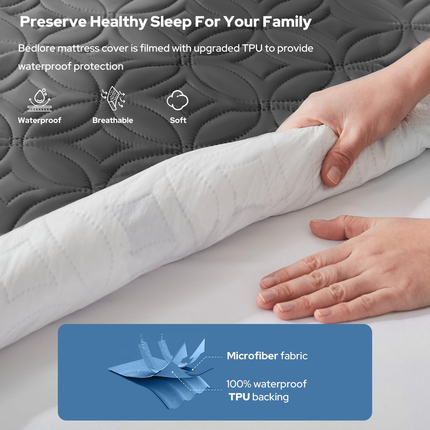 BEDLORE Waterproof Mattress Protector, Queen Size Mattress Pad Noiseless