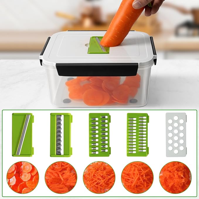5 PCS Fruit storage Containers for Fridge with Removable Colander and Chopper Set, Leakproof Food Storage Containers with lids, Dishwasher & Microwave Safe Produce Containers to Keep Fruits Fresh ﻿