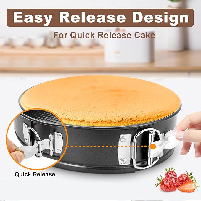 4 7 9 Inch Springform Pan Set of 3, Leakproof Cheesecake Pan with Protector, Nonstick Spring Form Pans for Cheesecake, Round Cake Pans Sets for Baking with Removable Bottom and 50Pcs Parchment Paper