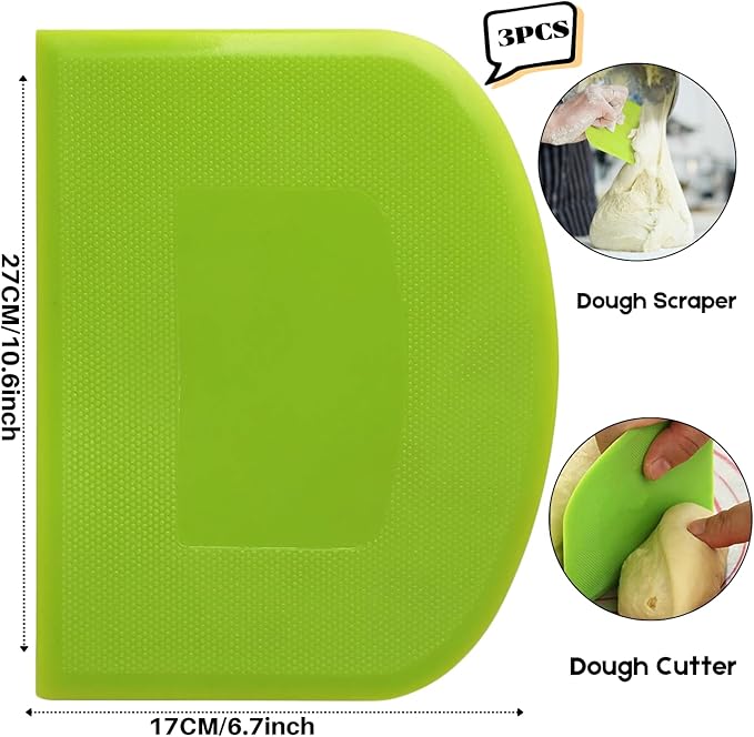 SURDOCA Dough Scraper Bench Scraper - 3P 10.6x6.7" Plastic Flexible Bowl Scraper, Sharp Edge & Angles Cake Scraper. Non-Slip Bakeware Decorating Tools Sculpting & Modeling Tools - Pink+White+Green