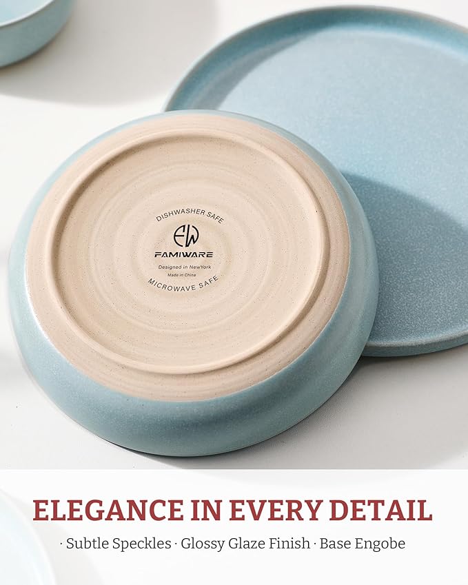famiware Milkyway 33 oz Bowl Set, Pasta Bowls Set of 6, Salad Bowls Perfect for Your Friend for Housewarming, Thanksgiving, Christmas, Light Blue