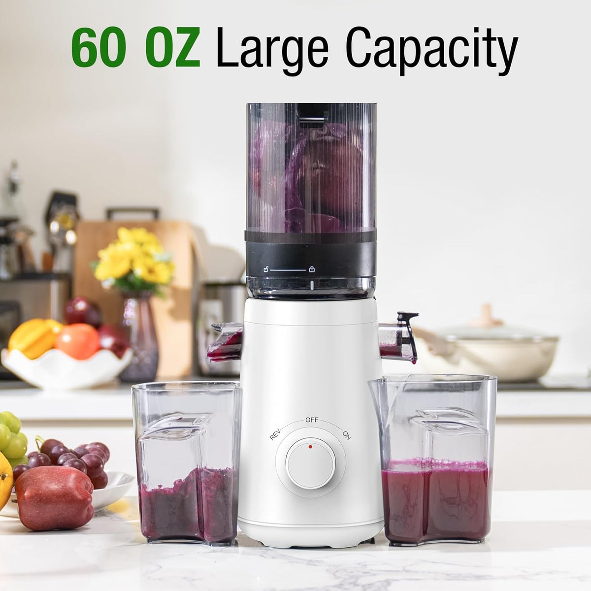 Juicer Machines, TUUMIIST Cold Press Juicer with 5.3" Extra Large Feed Chute Fit Whole Fruits & Vegetables Easy to Clean, High Juice Yield, BPA Free (White)