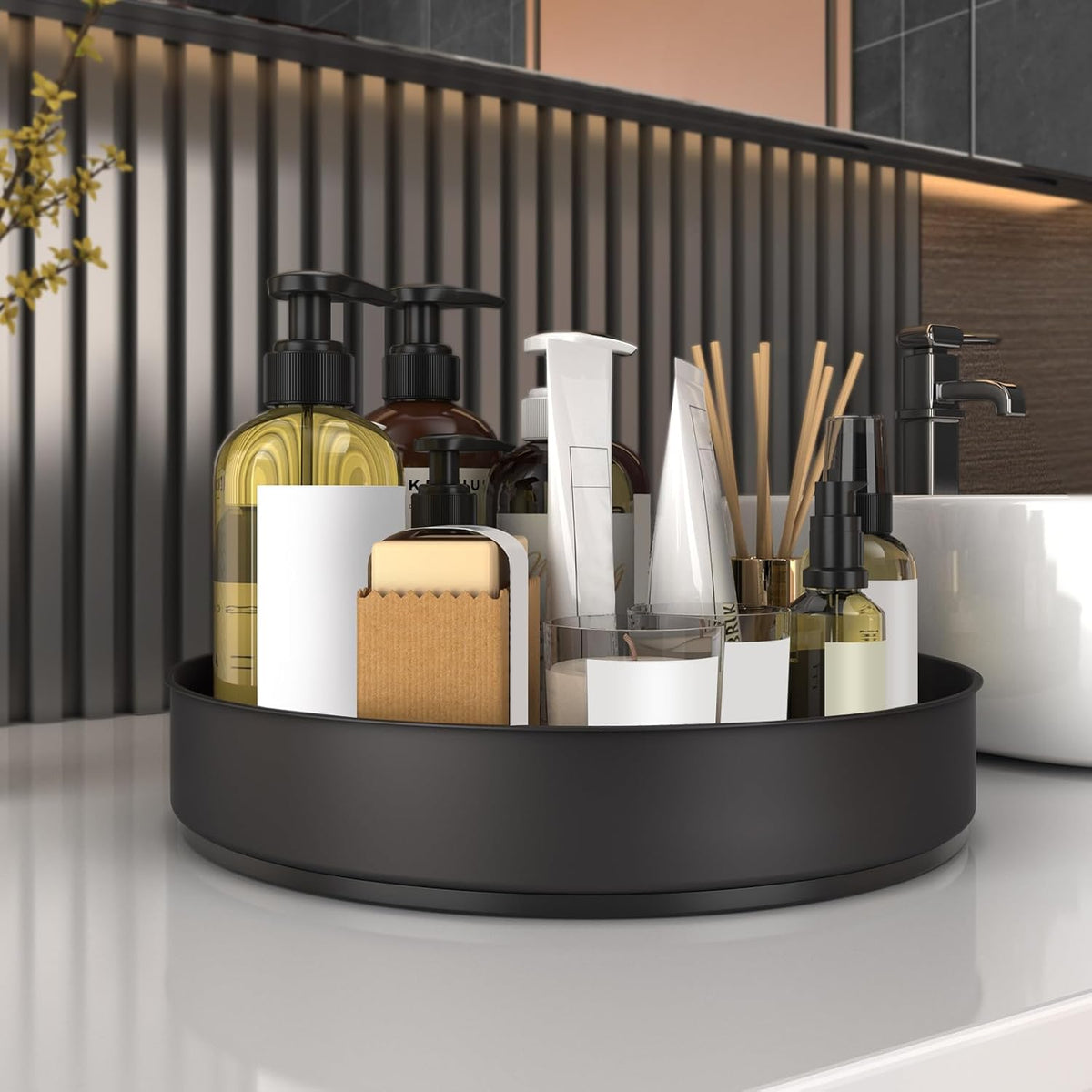 VAEHOLD Lazy Susan Stainless Steel Black Spice Rack Turntable for Pantry Cabinet - Decorative Trays Storage Containers Organizer for Kitchen Cabinet, Snacks, Bathroom (10 inches)