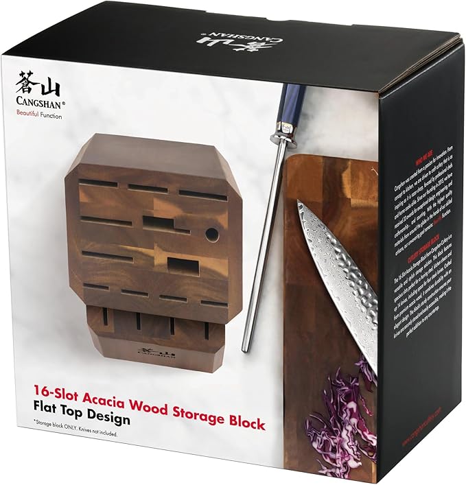 Cangshan Empty Knife Block, 16-Slot Organizer, Flat Top (Acacia Wood)