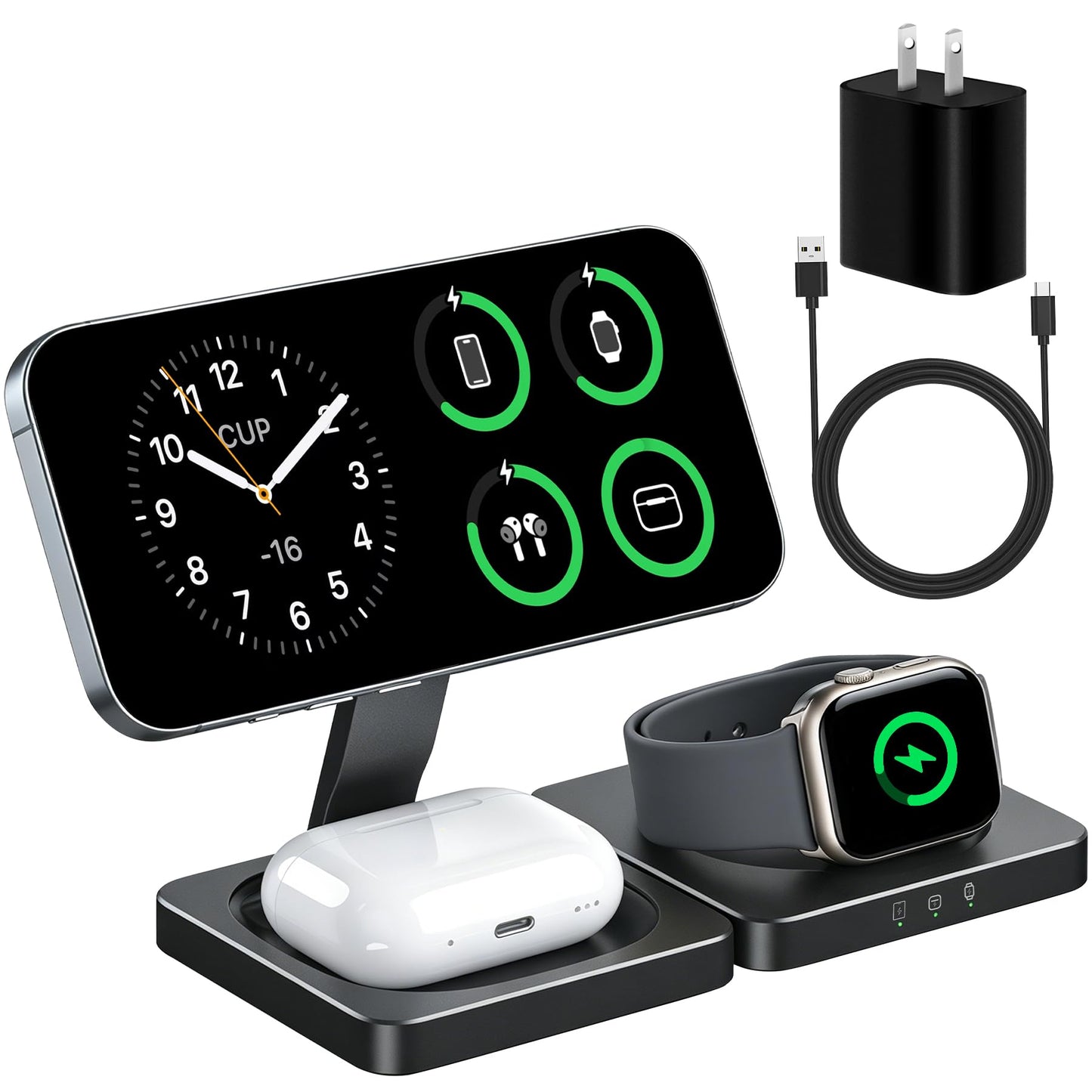 Wireless Charging Station for Apple Devices,Magnetic Travel Charger