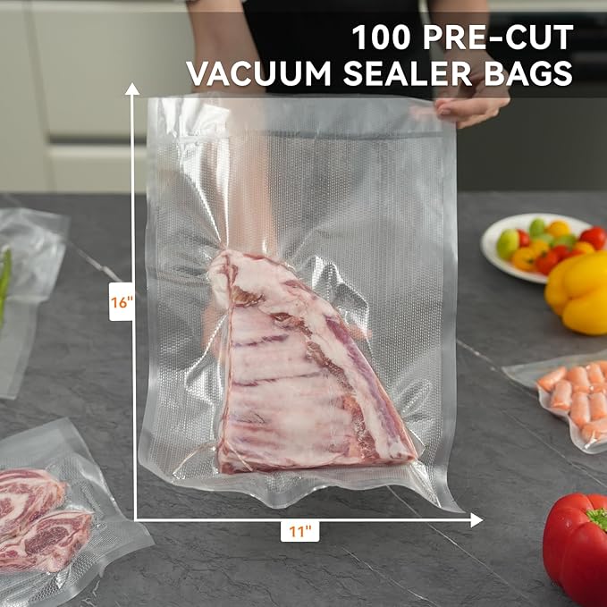 [2024 Q4] 11" x 16" Vacuum Sealer Bags, 100 Count-Ideal for Food Storage, Sous Vide, and Meal Prep, Keep Food Fresh and Nutrients, Wevac Lite