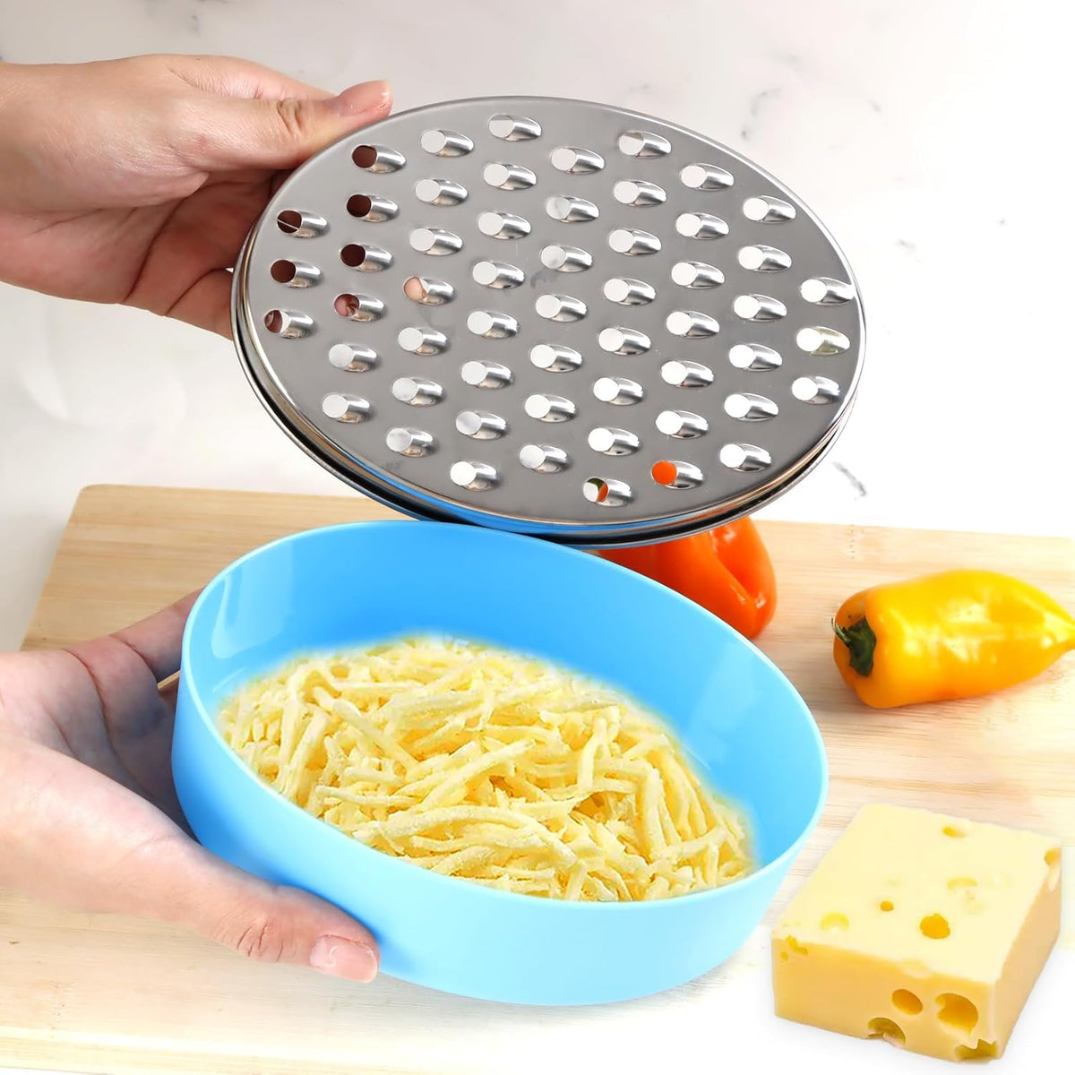 Cheese Grater Citrus Lemon Zester with Food Storage Container & Lid - Perfect For Hard Parmesan Or Soft Cheddar Cheeses, Ginger, Vegetables, Butter, Chocolate & Nutmeg (Blue)