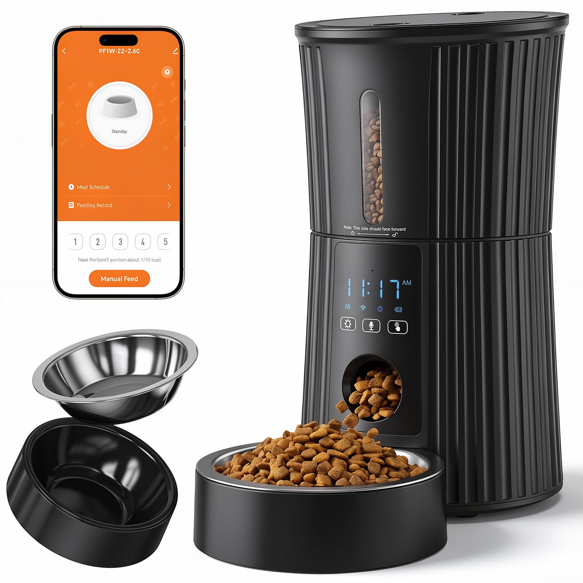 NEWBULIG Automatic Cat Feeder with APP 4L Small Dog Food Dispenser, Black