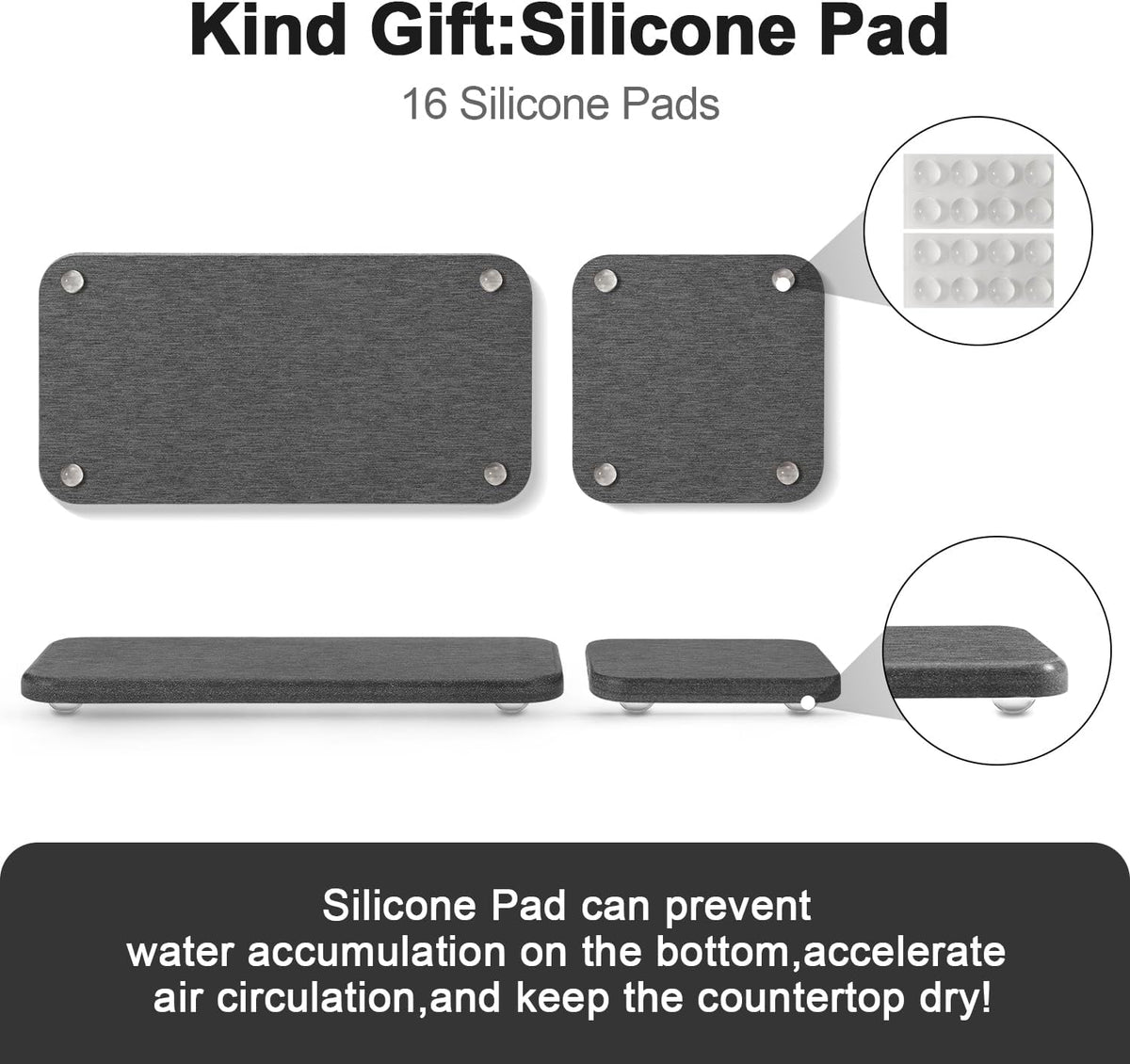 Water Absorbing Stone Tray for Sink | Quick Drying Diatomaceous Earth Coasters | Soap Dish Holder & Toothbrush Holder for Bathroom Counter | Hand Soap & Plant & Toiletries | Dark Grey 4-Pack
