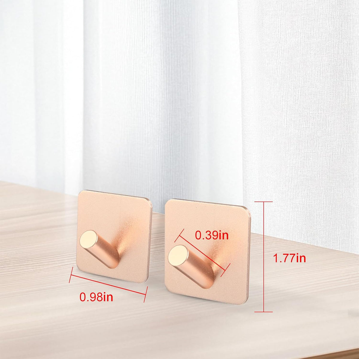Aluminum Wall Hooks, No Drill Damage-Free Adhesive Hook, Product for Hanging Heavy Duty for Bathroom Kitchen Home (Slanting Square Rose Gold Hook, 4)