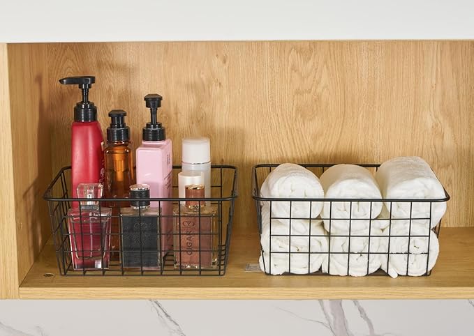 Wire Kitchen Storage Basket 5 Packs,Perfect Pantry Organization Accessories Baskets,Laundry Basket,Countertop Organization,Suitable for Kitchen,Bathroom,Bedroom,Tabletop,Rose gold