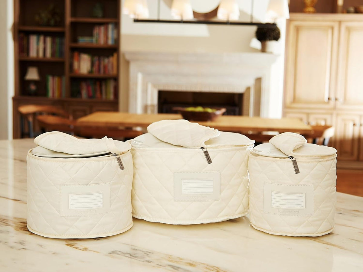 Covermates Keepsakes - Dish Storage Set - Padded Protection - ID Window - Stain Resistant - Machine Washable - China Storage, Cream