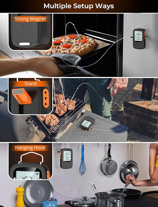 Govee Bluetooth Meat Thermometer, Wireless Meat Thermometer for Smoker Oven, Digital Grill Thermometer with 6 Probes, Timer Mode, Smart LCD Backlight BBQ Thermometer for Cooking Turkey Fish Beef