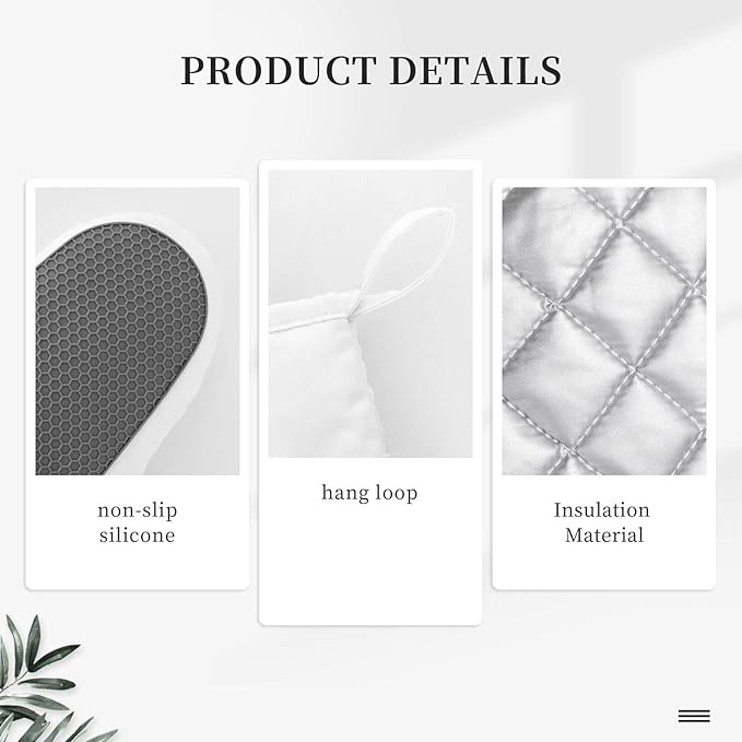 Oven Mitts and Pot Holders Set, Vintage Flower Botanical Leaf Silicone Kitchen Accessories 4 Piece Heat Resistant Long Gloves Potholder Non-Slip Grip for Chef Cooking Baking Grilling BBQ