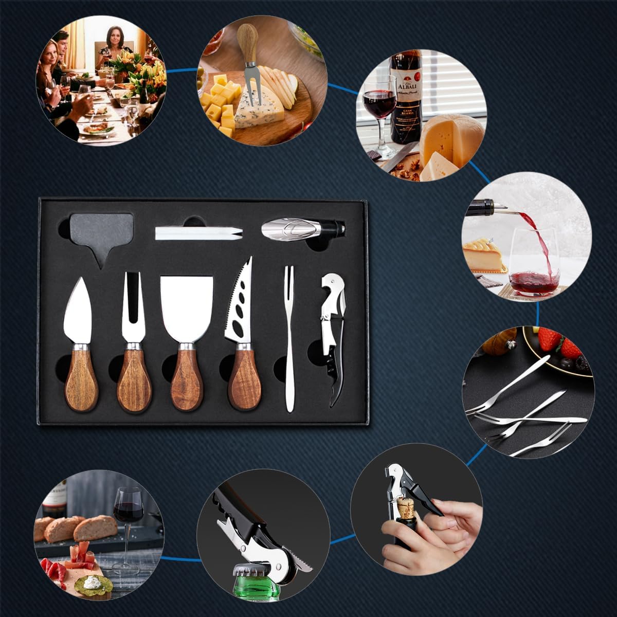 Cheese Knife Set 14 Piece, Stainless Steel Cheese Knives, Charcuterie Boards Accessories, Butter Spreader Knife, Charcuterie Utensils with Wine Accessories and Gift Box