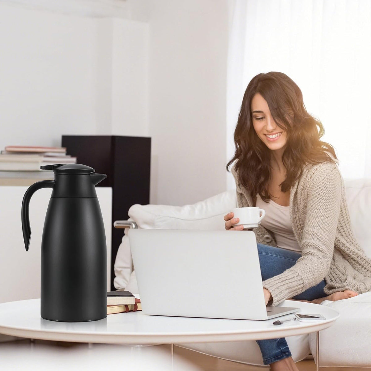 Thermal Coffee Carafe, Updated Insulated Stainless Steel Coffee Carafes for Keeping Hot Coffee & Water Hot Beverage-12Hours, Double Walled Vacuum Coffee Carafe (black)