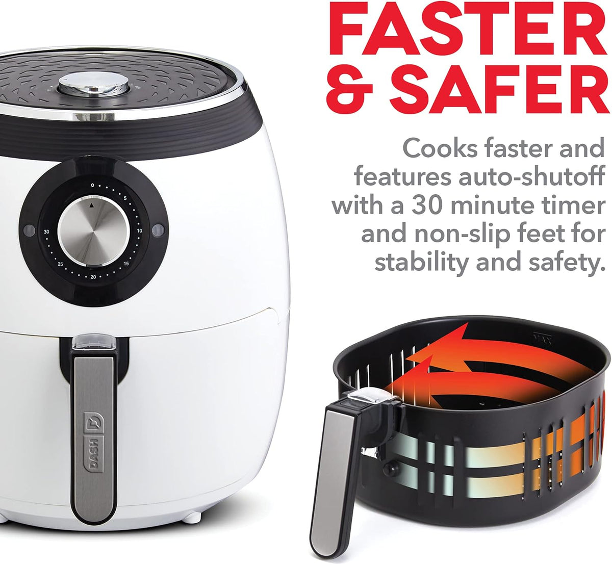 Dash Deluxe Electric Air Fryer + Oven Cooker with Temperature Control, Non-stick Fry Basket, Recipe Guide + Auto Shut Off Feature, 1700-Watt, 6 Quart - White