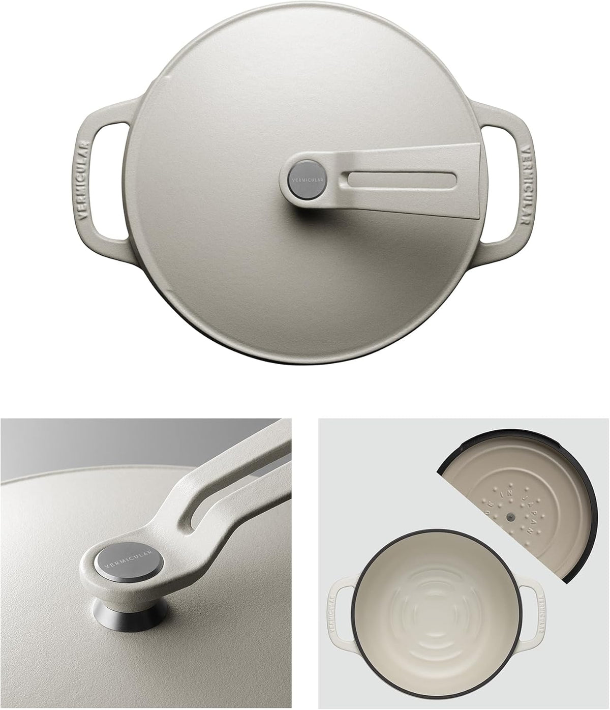 Vermicular Oven Pot 2.0 | Lightweight Enameled Cast Iron Pot | 18cm (2 Qt) | Non-Toxic | Induction-compatible | Dutch Oven | Made in Japan | Matte Linen Beige