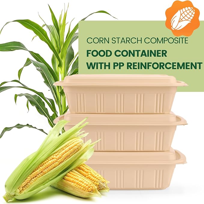 100 Piece (50 Pack) Meal Prep Containers with Lids,32 oz Resuable Cornstarch Material Salad Containers, Plant-based Lunch Boxes, Plastic Take Out Bowls BPA Free, Microwave Freezer Safe, Stackable