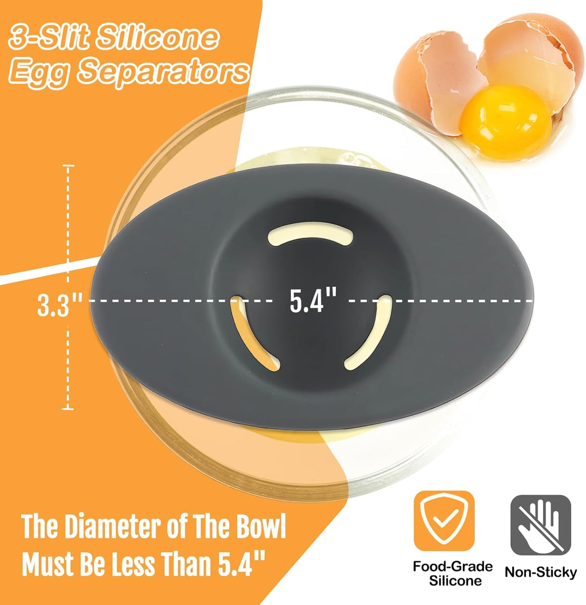 2PCS Silicone Egg Separators, Food-Silicone Egg White Separator, 3-Slit Egg White Separator from Yolk for Baking, Must-Have Egg Separator Tool, Set of 2