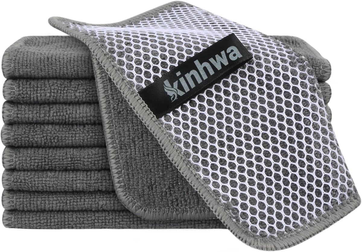 KinHwa Kitchen Washcloths for Dishes Absorbent Microfiber Dish Cloths Quick Dry Dish Rags with Poly Scour Scrub Side Ideal for Kitchen Cleaning (Gray, 7inchx7inch 9 Pack)