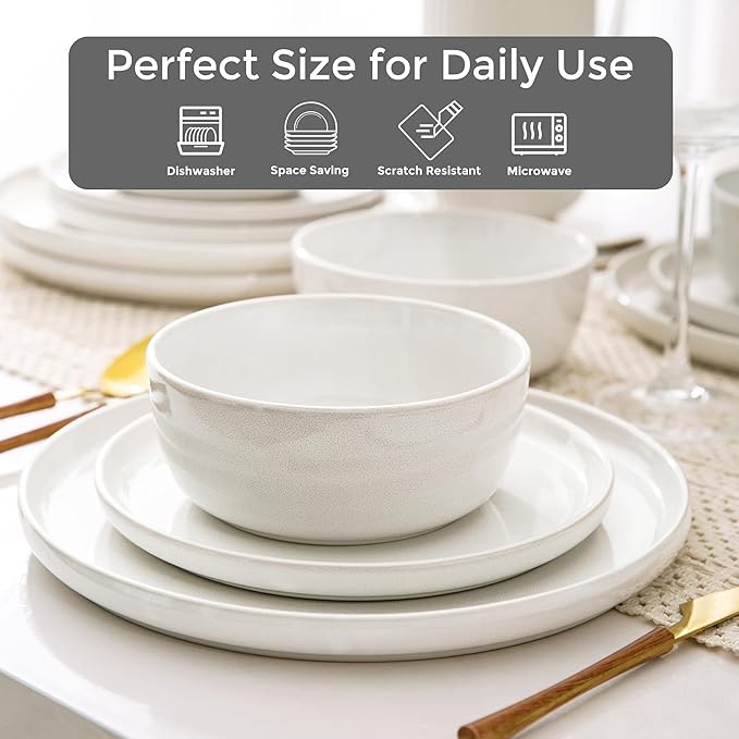 AmorArc Stoneware Dinnerware Sets,Round Reactive Glaze Plates and Bowls Sets,Highly Scratch Resistant | Dishwasher & Microwave Safe Dishes Set,Service for 6 (18pc)