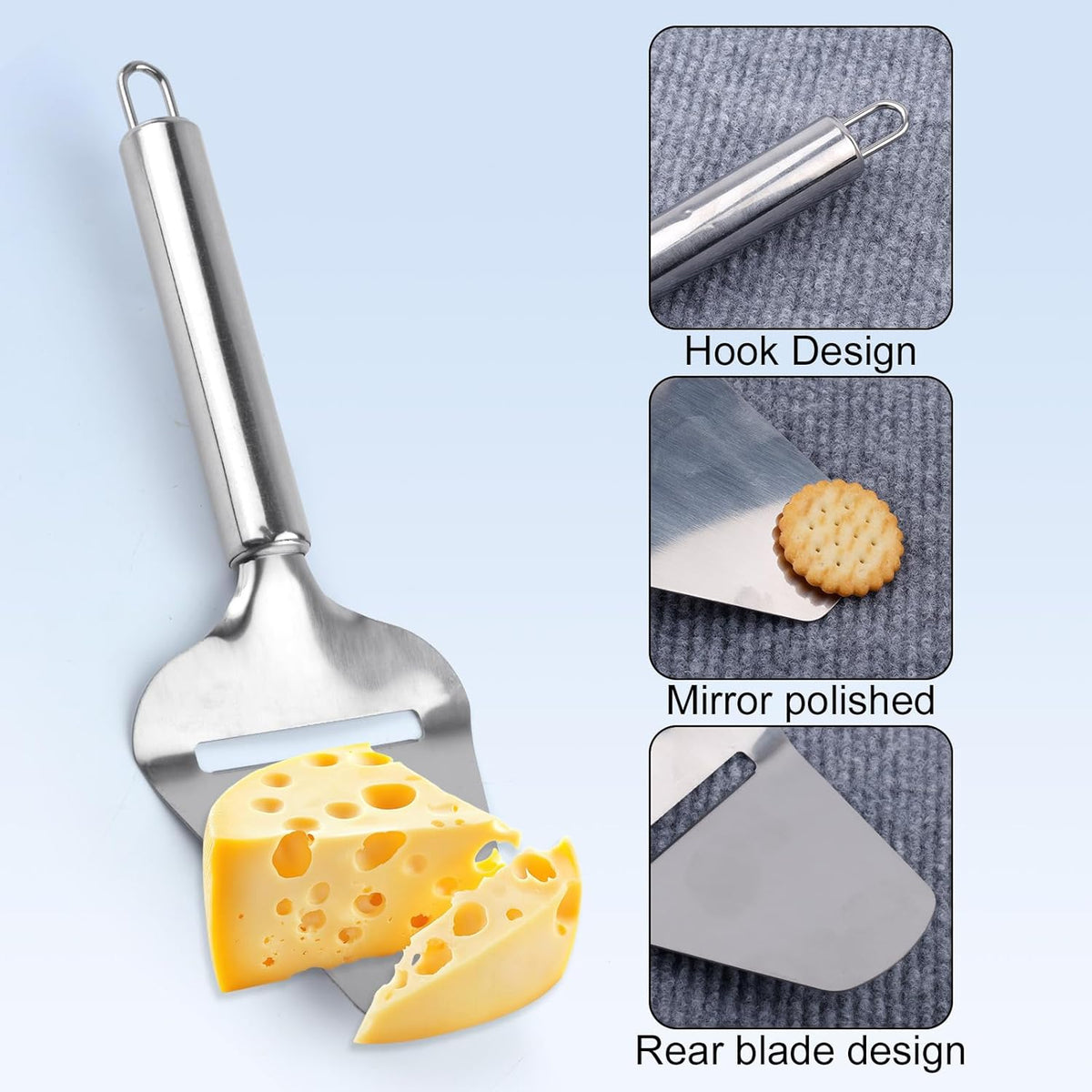 Stainless Steel Cheese Slicer for Block Cheese, Handheld Butter Cutter Shaver Multi-Functional Kitchen Tool for Hard and Semi-Hard Non-Stick Cheeses Grater, Vegetables, Cactus Peeler