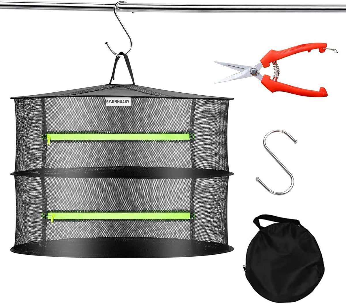 Herb Drying Rack, Breathable Mesh, 2-Layer, Black, Nylon & Polyester, 8x24x24 Inches, 2.2 lbs Capacity, Foldable, Ceiling Mount, Ideal for Herbs, Jerky, Meat, Plants, Fish, Clothes, Nuts