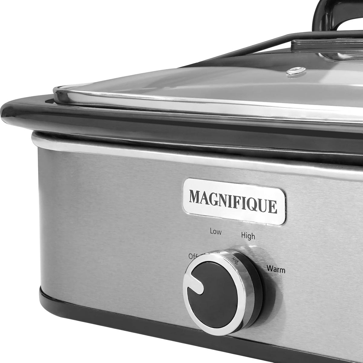 Magnifique 4-Quart Slow Cooker with Casserole Manual Warm Setting - Perfect Kitchen Small Appliance for Family Dinners, Dishwasher Safe Crock, Stainless Steel