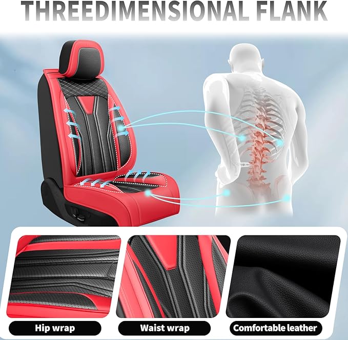 Fit Murano Car Seat Covers Compatible with Nissan Murano 2004-2025 2026 - Premium Leather， Waterproof Breathable， All-Weather Seat Cushion Protecto&Airbag Compatible (2 Front Seat Red&Black)