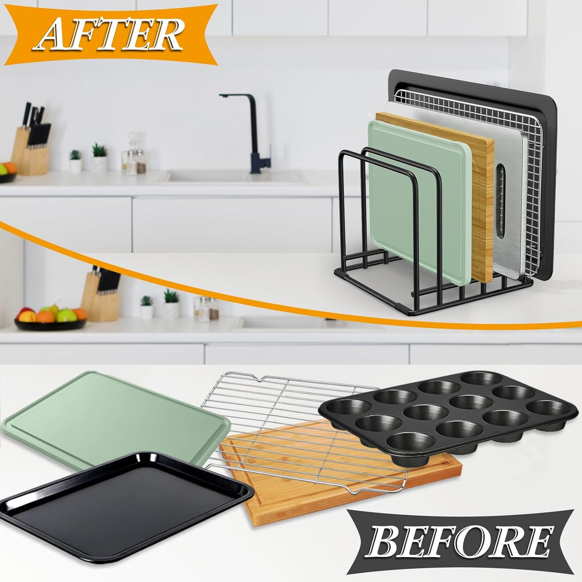5-Tier Dish Rack & Cutting Board Organizer – 5-Tier Metal Rack for Cutting Boards, Bakeware, Trays – Space-Saving Kitchen Storage, Rust-Resistant Dish Organizer for Cabinets, Countertops & Pantry