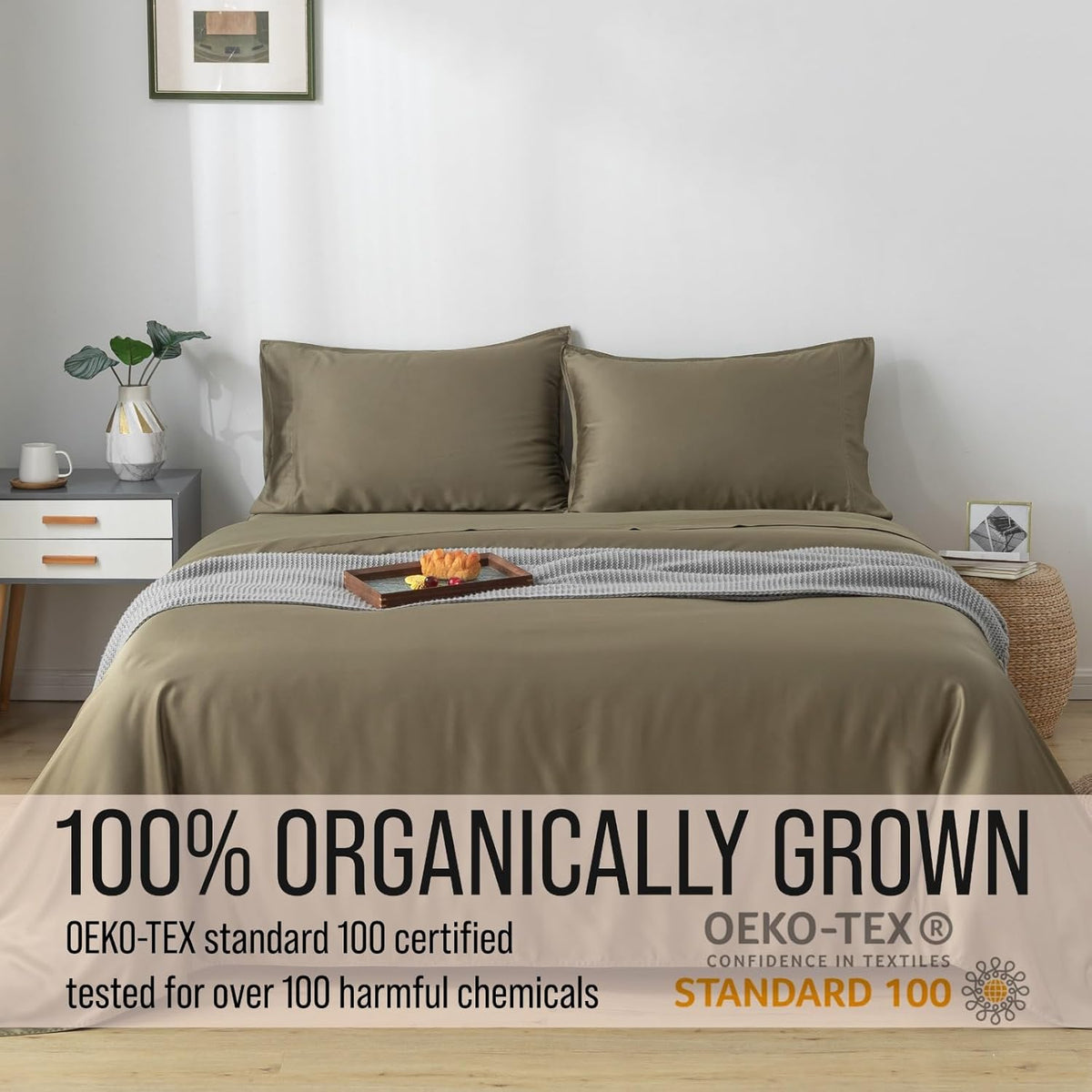 Bella Coterie Luxury Bamboo Viscose Split King Size Sheet Set | 100% Organically Grown | Ultra Soft | Cooling for Hot Sleepers | 18" Deep Pocket [Olive]
